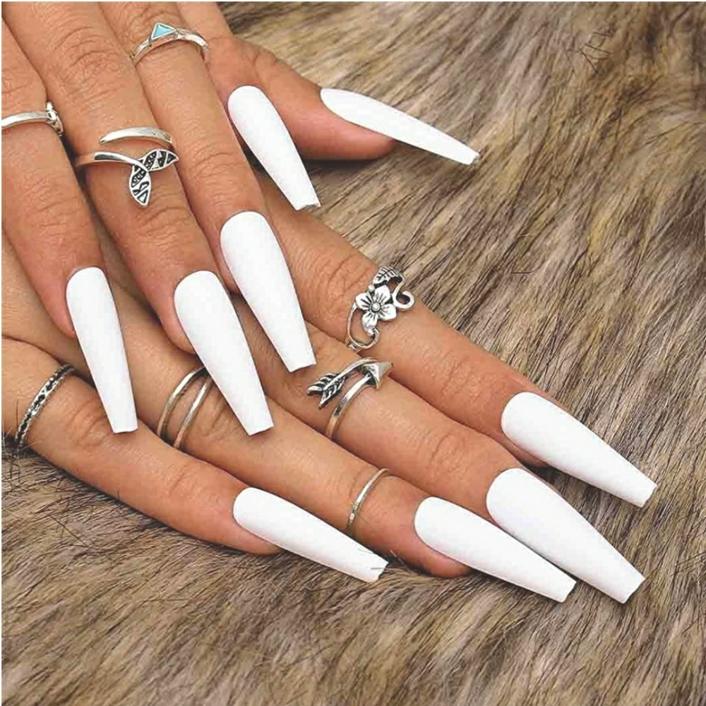 EPIC WHITE XLONG COFFIN NAILS PRESS ON…